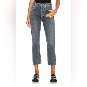Agolde Riley Straight Leg Crop Jeans Fade Grey Blue Wash